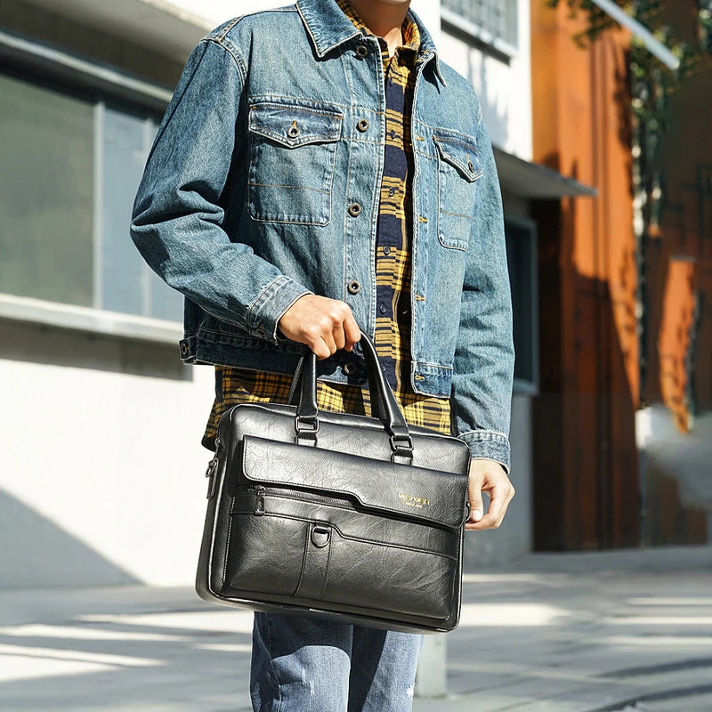 Men's Vintage PU Leather Briefcase – Business Laptop Shoulder Bag, Lawyer-Style Tote & Crossbody Messenger Bag