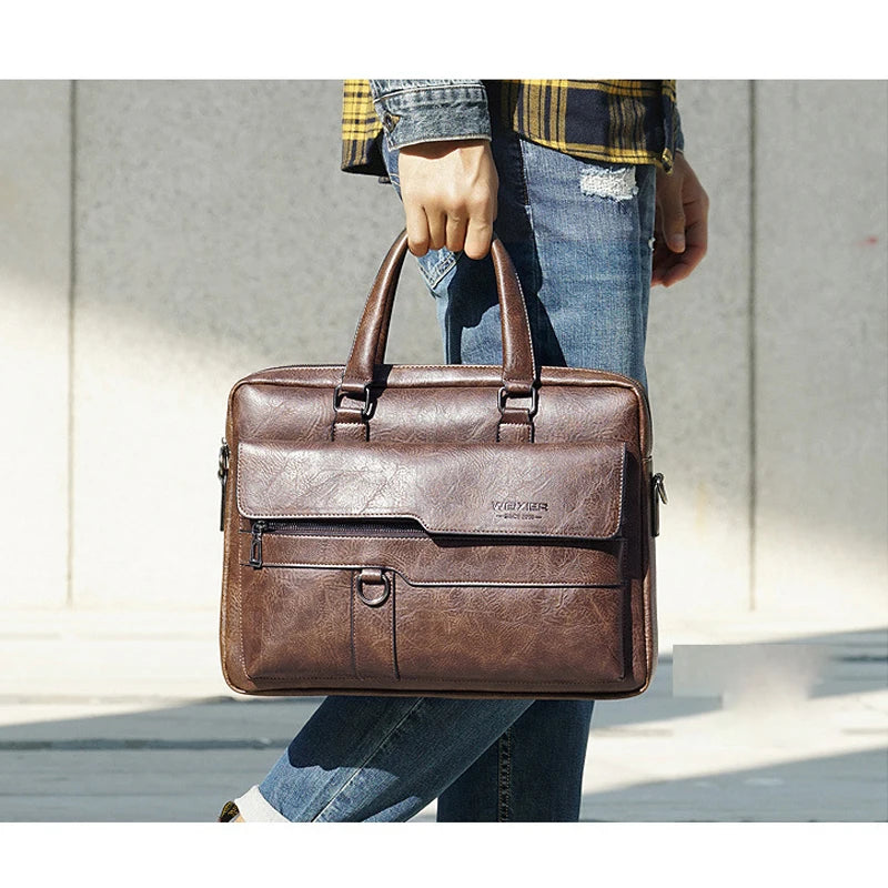 Men's Vintage PU Leather Briefcase – Business Laptop Shoulder Bag, Lawyer-Style Tote & Crossbody Messenger Bag